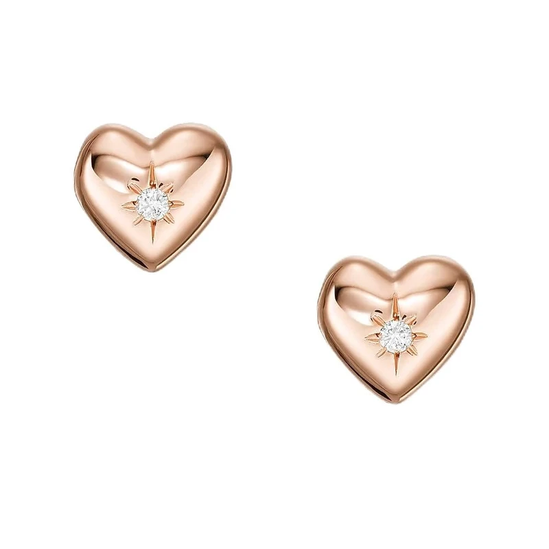 Fossil Women's Earrings, 14K Plated Clear Laboratory Grown Diamond Stud Earrings