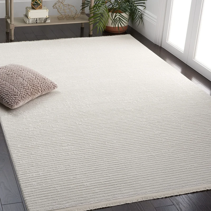 Safavieh Whisper Collection Area Rug - 5'3" x 7'6", Ivory, Stripe Design, Non-Shedding & Easy Care, Ideal for High Traffic Areas in Living Room, Bedroom (WHS562A)