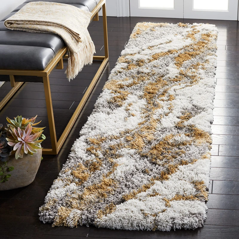 Safavieh Shag Rug for Living Room, Dining Room, Bedroom - Horizon Shag Collection, Short Pile, in Grey and Gold, 61 X 244 cm