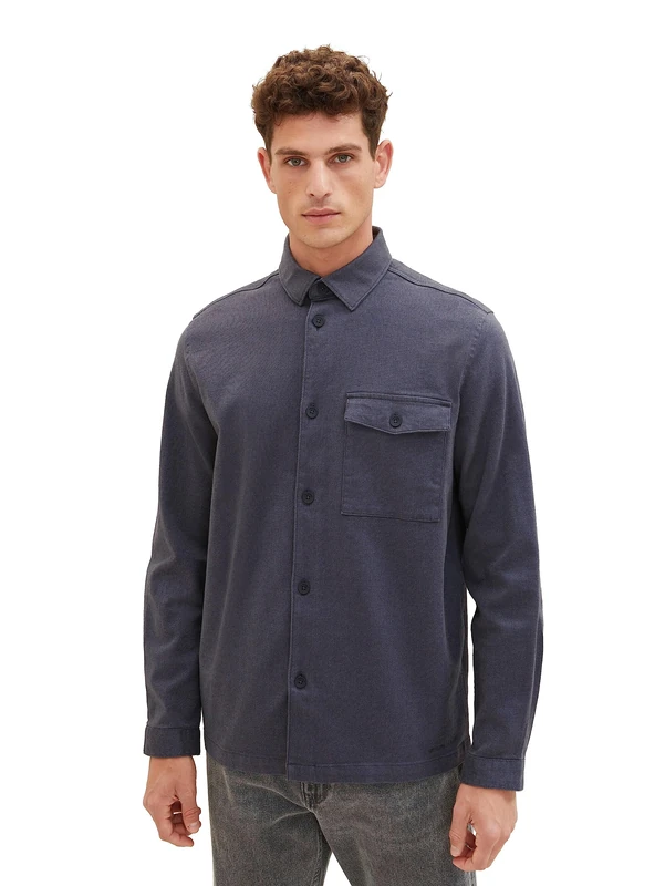 TOM TAILOR Men's Dobby Overshirt Shirt with High Stretch, 32375-black Zig Zag Structure, XL
