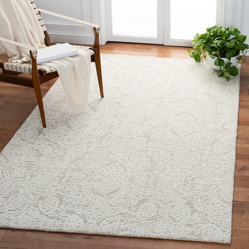 Safavieh Geometric Rug for Living Room, Dining Room, Bedroom - Metro Collection, Short Pile, in Ivory, 120 x 120 cm