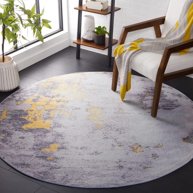 Safavieh Abstract Rug Ideal for High Traffic Areas - Machine Washable and Non Slip - Tacoma Collection, Short Pile, in Grey and Gold, 183 X 183 cm - Image 1
