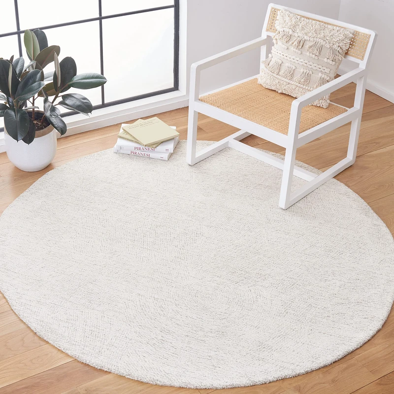 Safavieh Geometric Rug for Living Room, Dining Room, Bedroom - Metro Collection, Short Pile, in Ivory, 120 x 120 cm