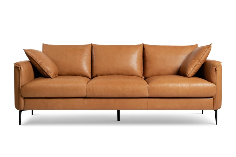 VALENCIA Leather Sofa - 3 Seater Jasper Cognac, 2 Pillows