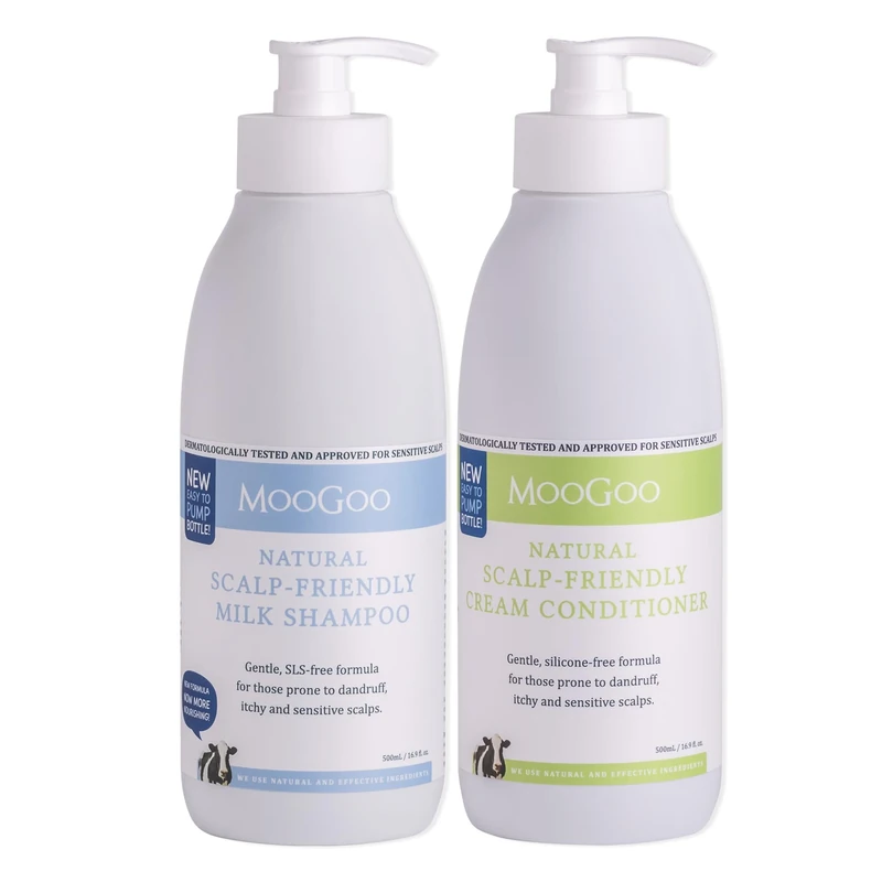 MooGoo Natural Milk Shampoo & Cream Conditioner Pack - For Itchy, Dry, Eczema, Psoriasis & Dandruff Prone Scalps – SLS, Silicone, Sulfate & Paraben Free - Natural & Gentle Formula – 2x 500ml