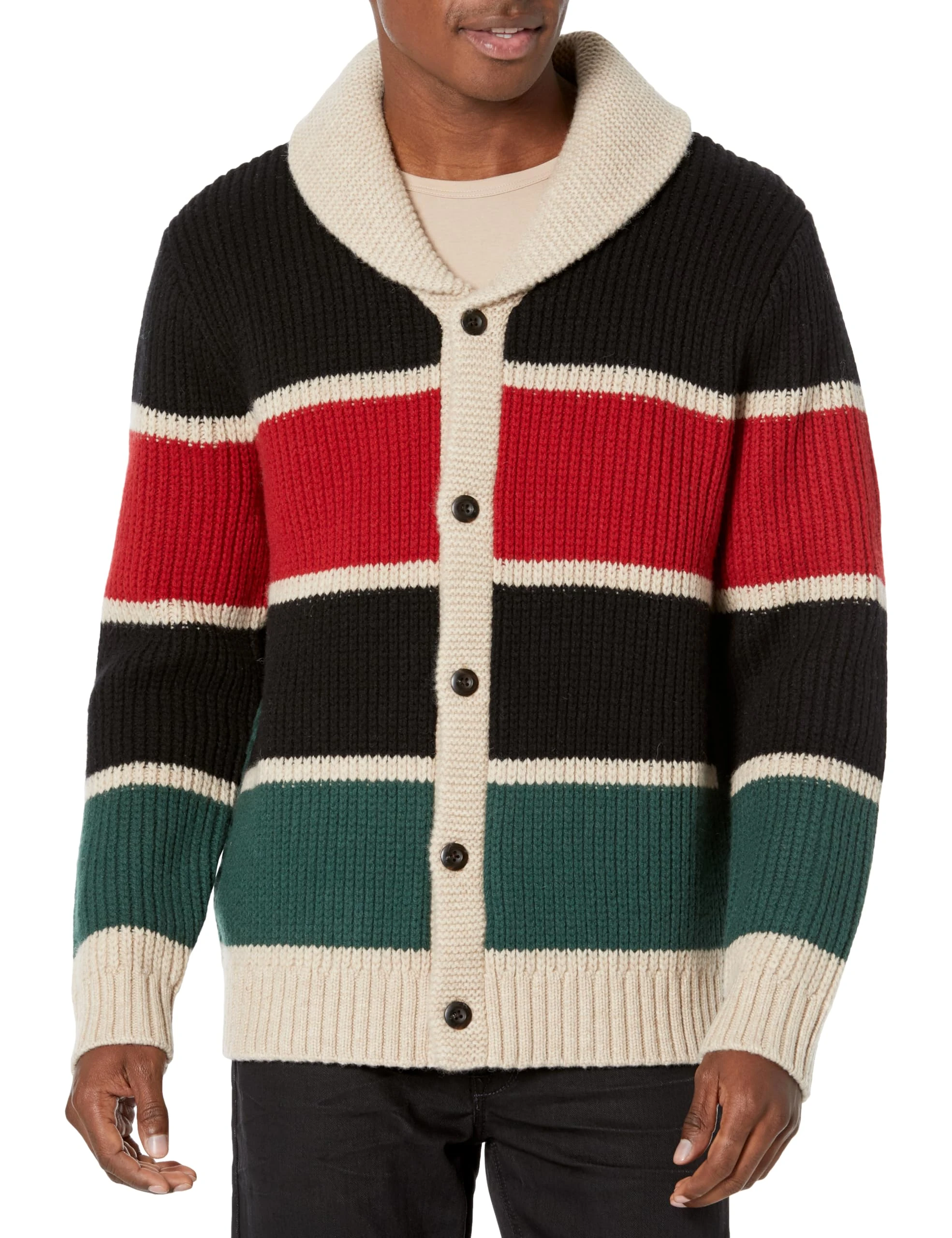 PENDLETON Men's Ranger Stripe Lambswool Card, Ranger Stripe Black/Red/Green, Large