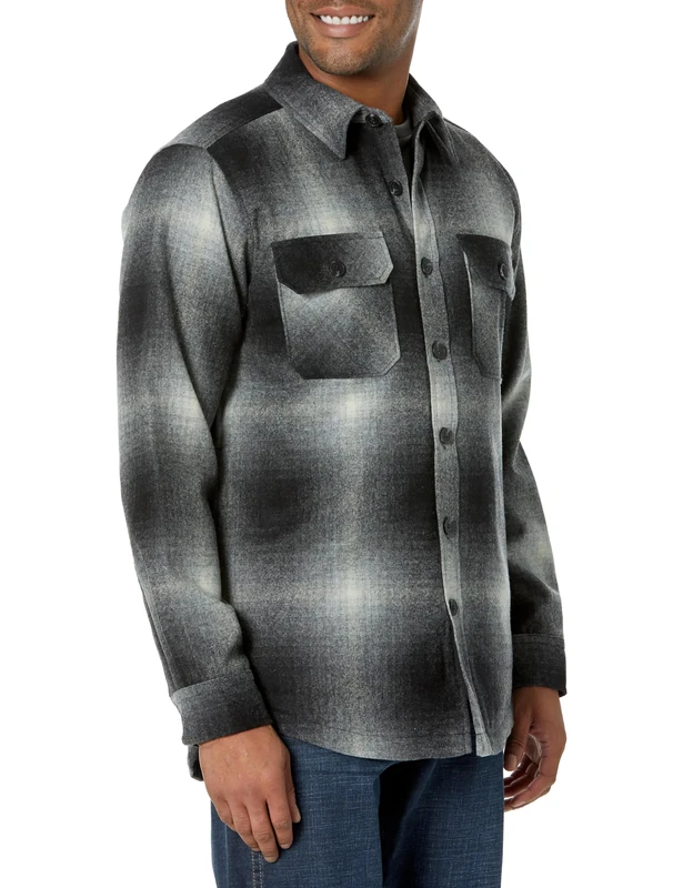 Pendleton Men's Quilted CPO Wool Shirt Jacket, Black White Ombre, S