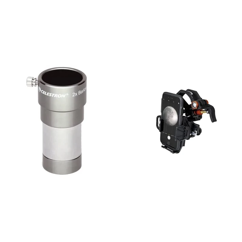 Celestron 93326 Omni Barlow Lens, Silver, 2 x 1.25 Inch & NexyZ 3-Axis Universal Smartphone Adapter, Black