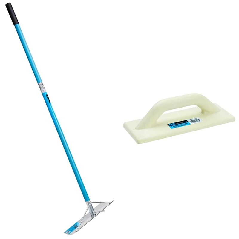 OX Pro Aluminium Concrete Rake - with Hook & OX OX-P016811 Plastering Hawk - Pro Heavy Duty Plastering Hawk - Industrial Grade Plaster Hawk Tool for Cement, Mortar, Drywall - Beige - 280 x 110mm