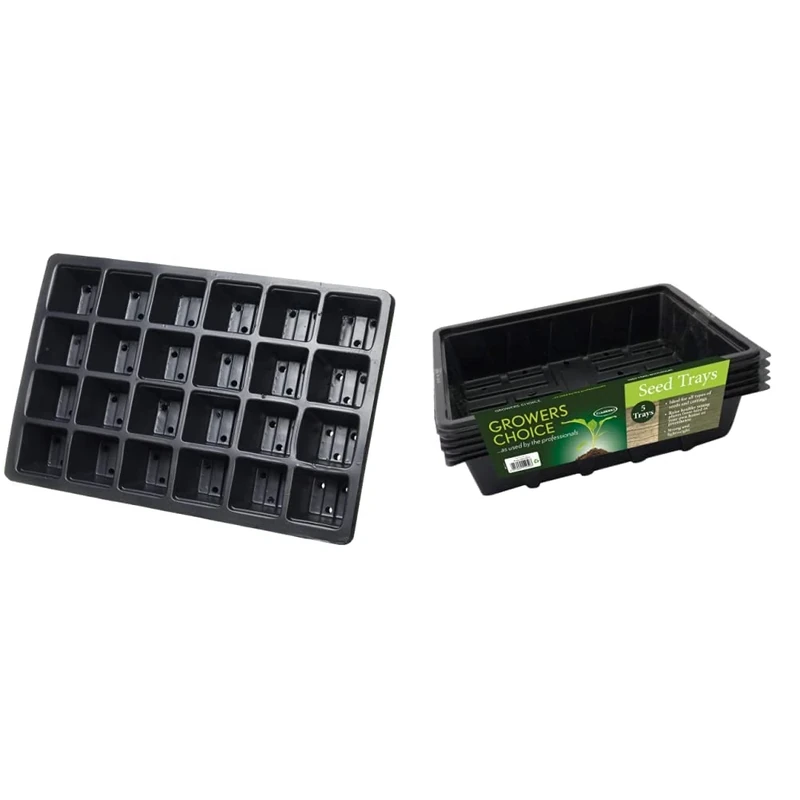 Bosmere N256 Garden Care Seed Tray Inserts, 24 Cells, Pack of 5 & N251 Professional Half Seed Tray, 5 Pieces, Black