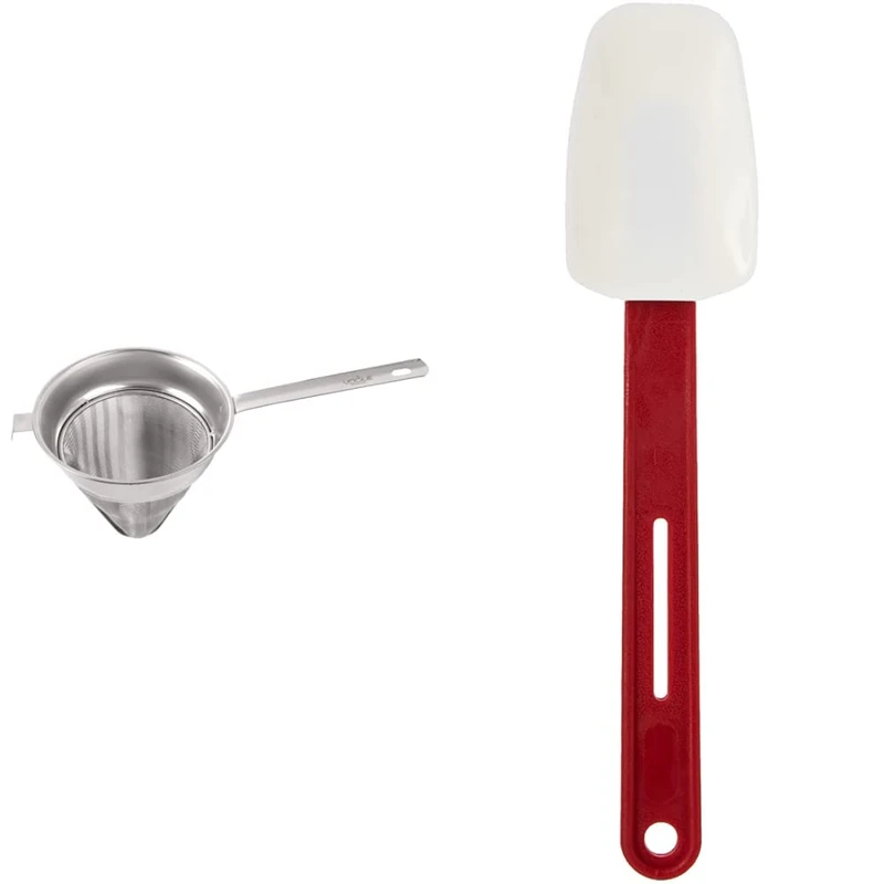 Vogue E819 Premium Chinois 240mm / 9 1/2 inch | Stainless Steel Professional Conical Sieve Strainer & Heat Resistant Spoonula 10"