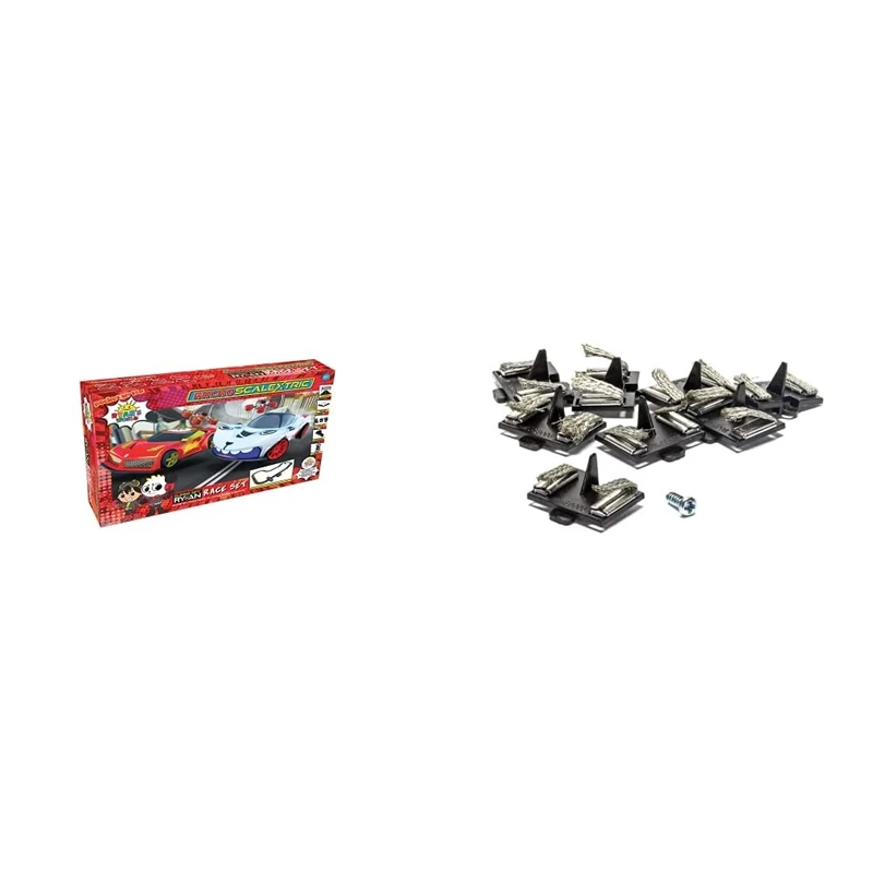 Micro Scalextric - Ryan’s World Race with Ryan World Tour - Amazon Exclusive & Micro G8047 Spare Guide Blade Pack of 8 with Screw Track Accessory