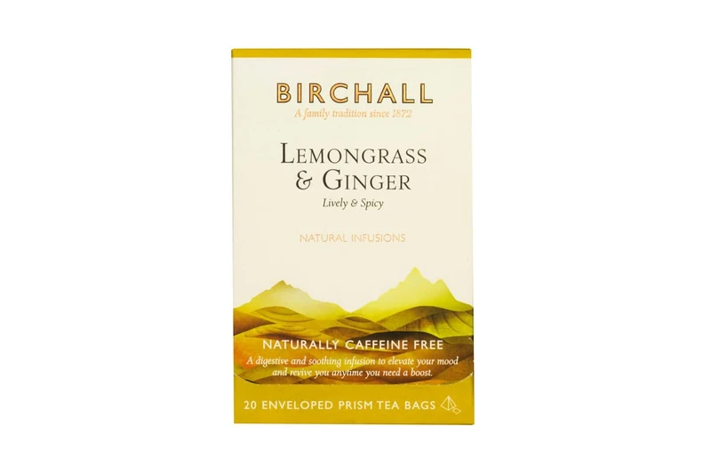Birchall Tea Bags - Lemongrass & Ginger Herbal Tea - A Zesty and Invigorating Blend for Mind and Body, 6 Boxes of 20 Enveloped Plant Based Prism Tea Bags