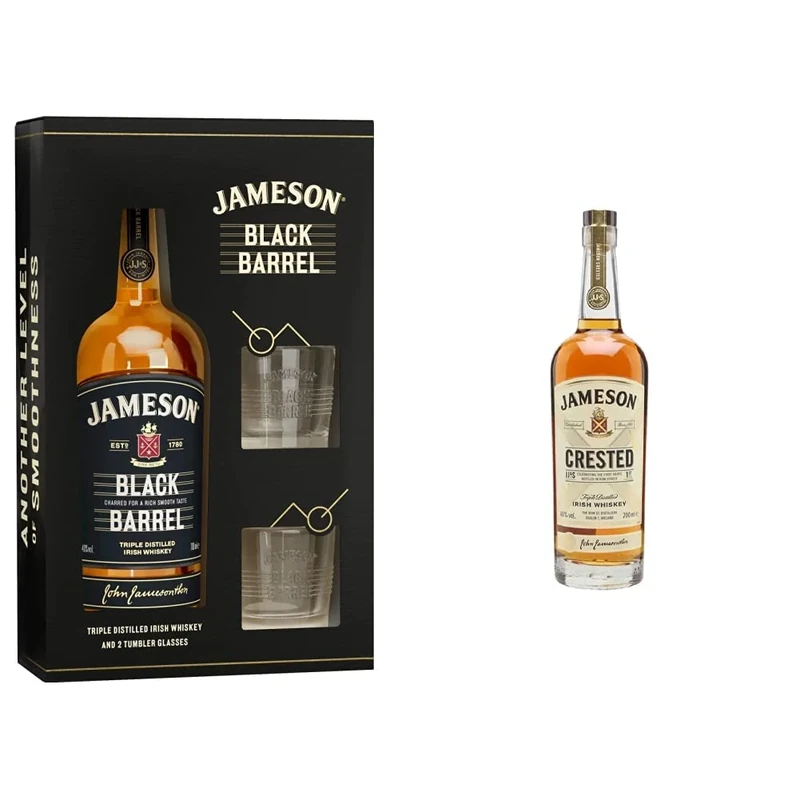 Jameson Black Barrel Irish Whiskey Glasses Gift Set, 70 cl & Crested Triple Distilled Blended Irish Whiskey, 70 cl