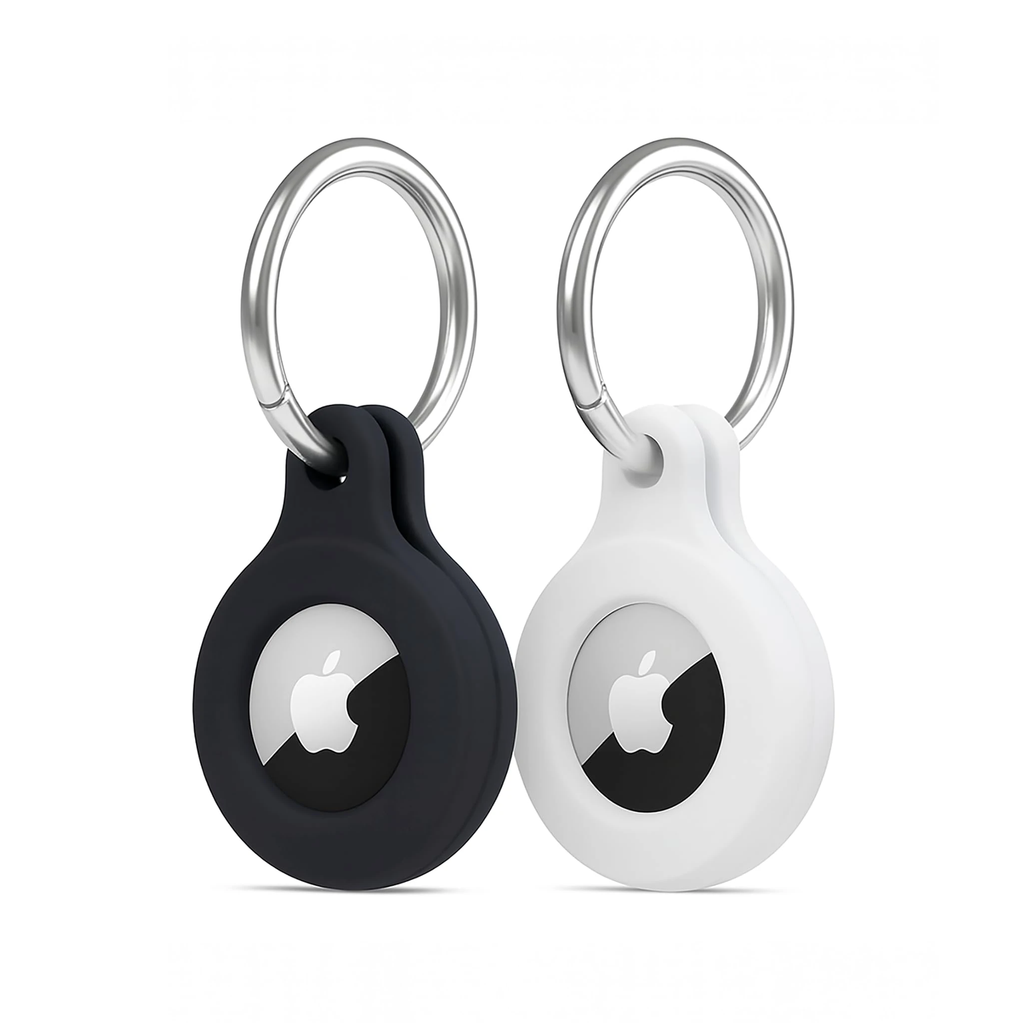 2 Pack Air Tag Holder, Tracker case with Keychain, Multi-Color Protective Silicone Air tag Case Key Ring for Wallet, Dog Collar, Luggage, Keys (Black, White)