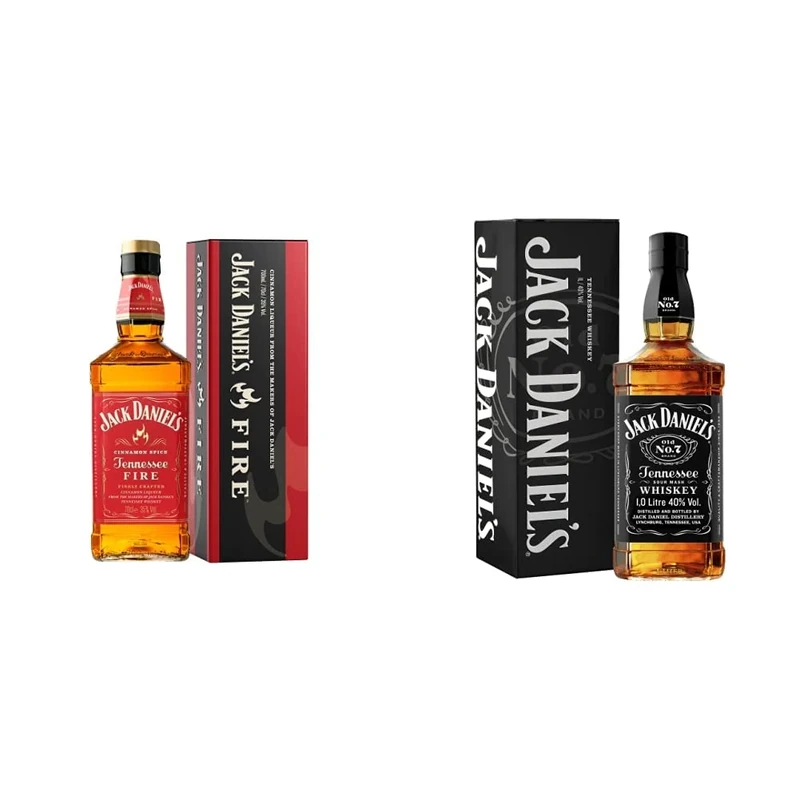Jack Daniel's Tennessee Fire Gift Tin, 70cl & 's Tennessee Whiskey Gift Tin, 1L