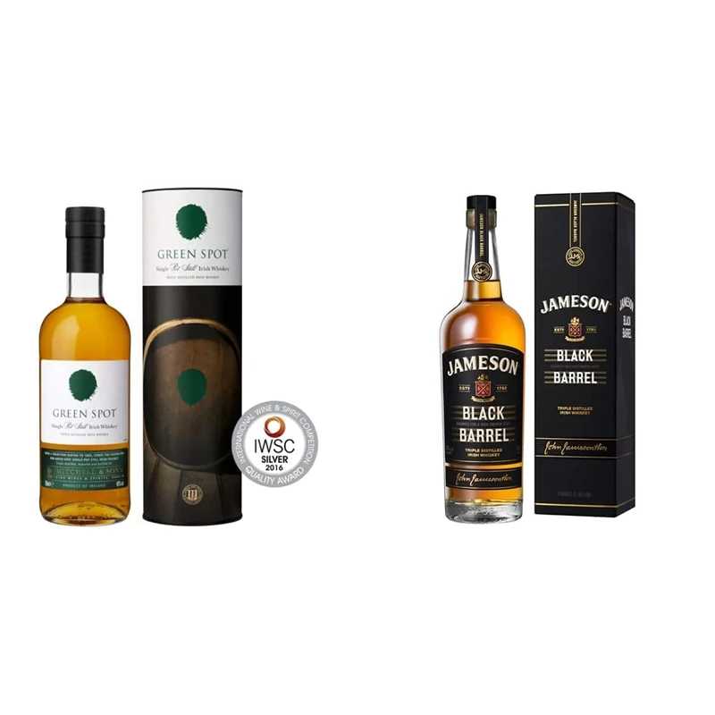 Green Spot Single Pot Still Irish Whisky with Gift Box, 70cl & Jameson Black Barrel Blended Irish Whiskey with Gift Box, 700ml