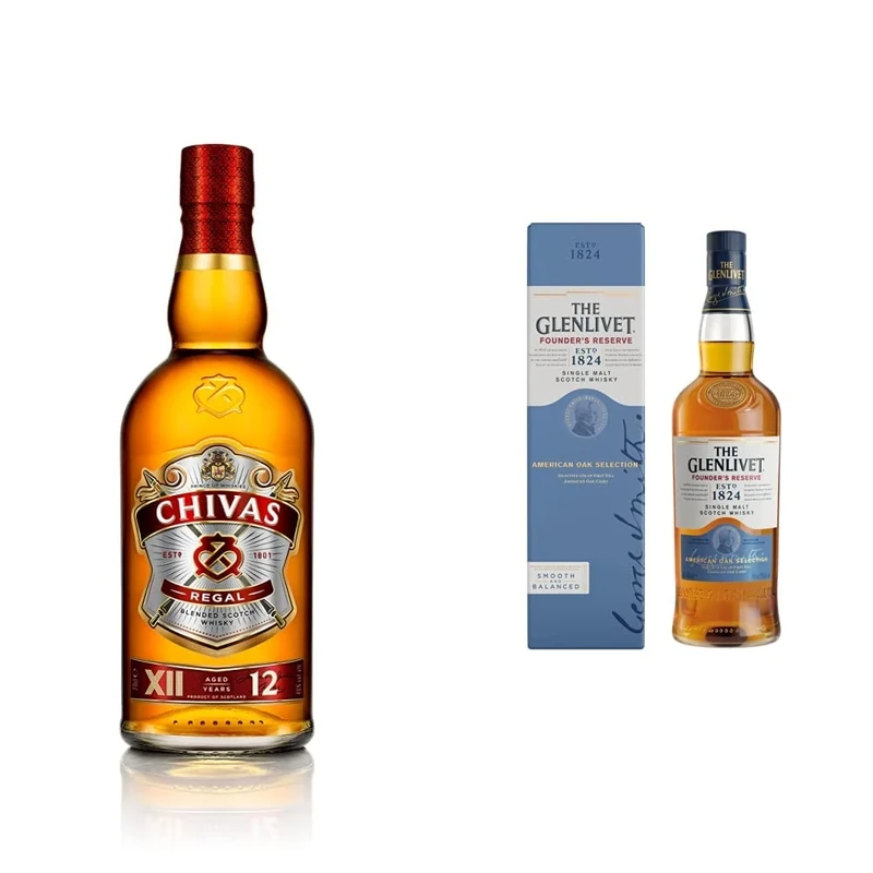 Chivas Regal 12 Year Old Blended Scotch Whisky, 70 cl & The Glenlivet Founder's Reserve Single Malt Scotch Whisky with Giftbox, 700ml