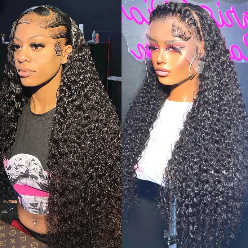SYHGK 13x6 Deep Wave Lace Front Wigs Human Hair Wigs HD Transparent Deep Curly Lace Frontal Glueless Wigs Human Hair Lace Front Wigs Pre Plucked 150% Density Natural Black 24 Inch - Image 1