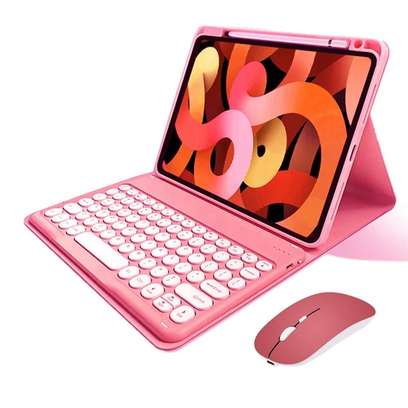 kaitesi Keyboard Case Mouse for iPad Air 11 inch 2025 2024 M3 M2/ iPad Air 5th 4th Gen 2022 2020 10.9"/ iPad Pro 11 4th/3rd/2nd/1st Gen Cute Round Keys Detachable Color Keyboard Cover (Dark Pink)