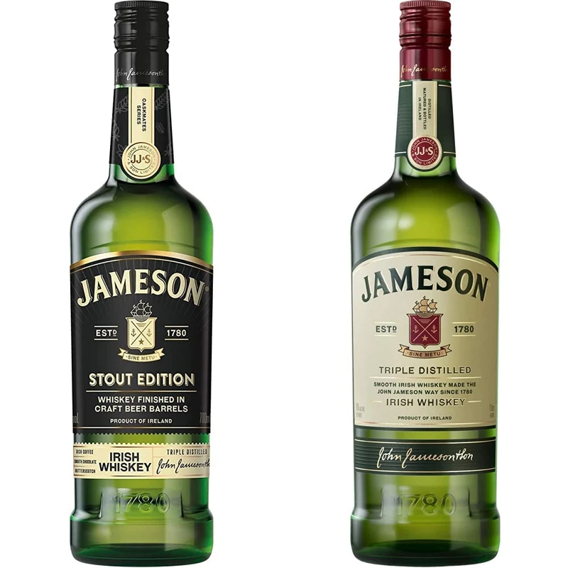 Jameson Irish Whiskey Original Blended and Triple Distilled, 1L & Stout Edition Irish Whiskey, 700ml