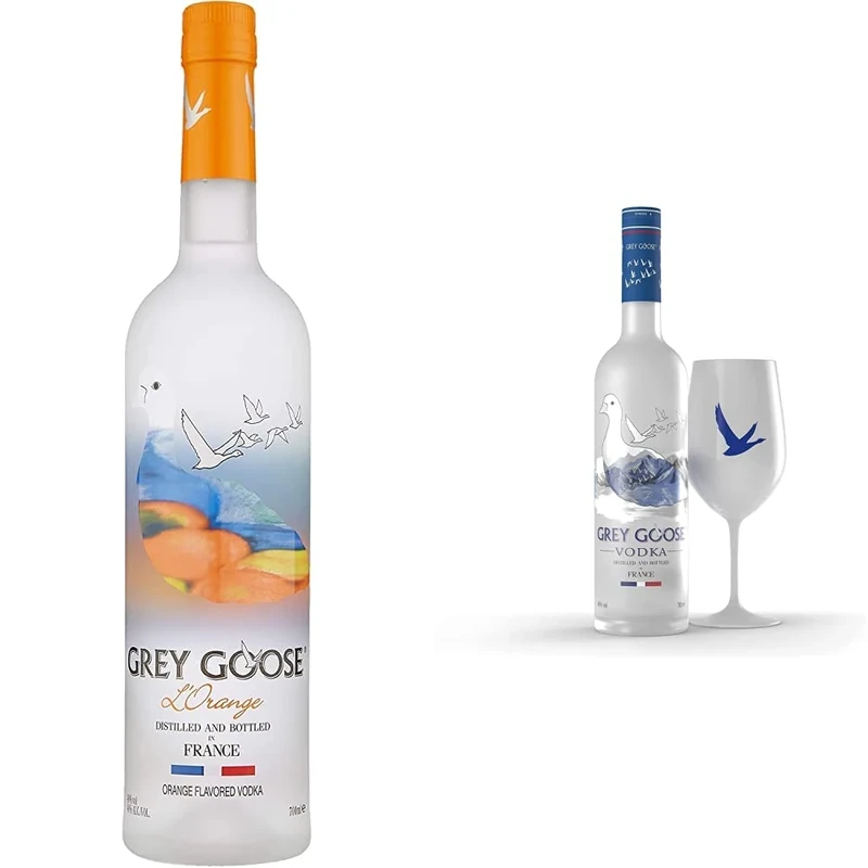 Grey Goose L'Orange Flavoured Vodka, 70cl and GREY GOOSE Premium French Vodka, With an Acrylic Glass, Made from The Finest French Single-Origin Wheat & Natural Spring Water, 40% ABV, 70cl / 700ml