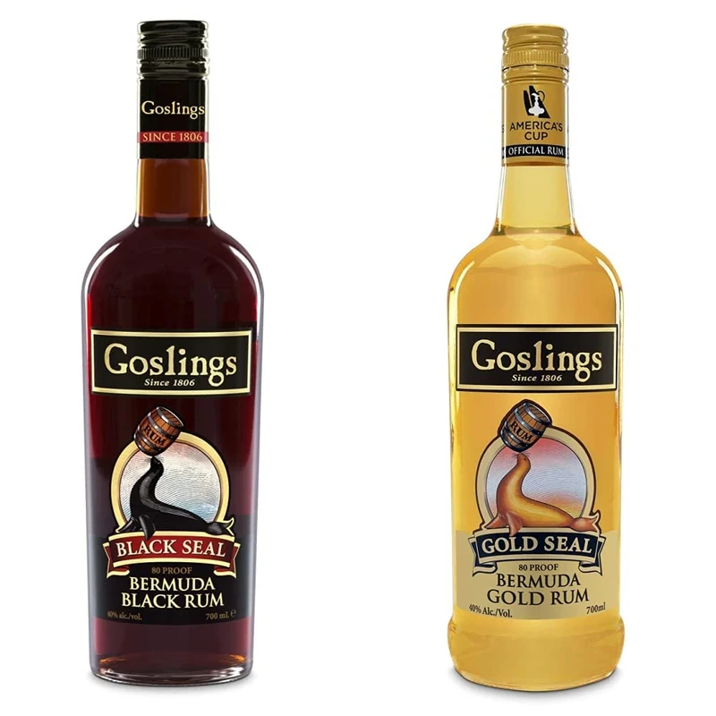 Goslings Black Seal Rum 70cl. ABV 40% Alcohol-Premium Dark Rum from Bermuda. Trademarked Dark Rum in the Dark n Stormy Cocktail & Gosling's Gold Seal Rum, 70 cl