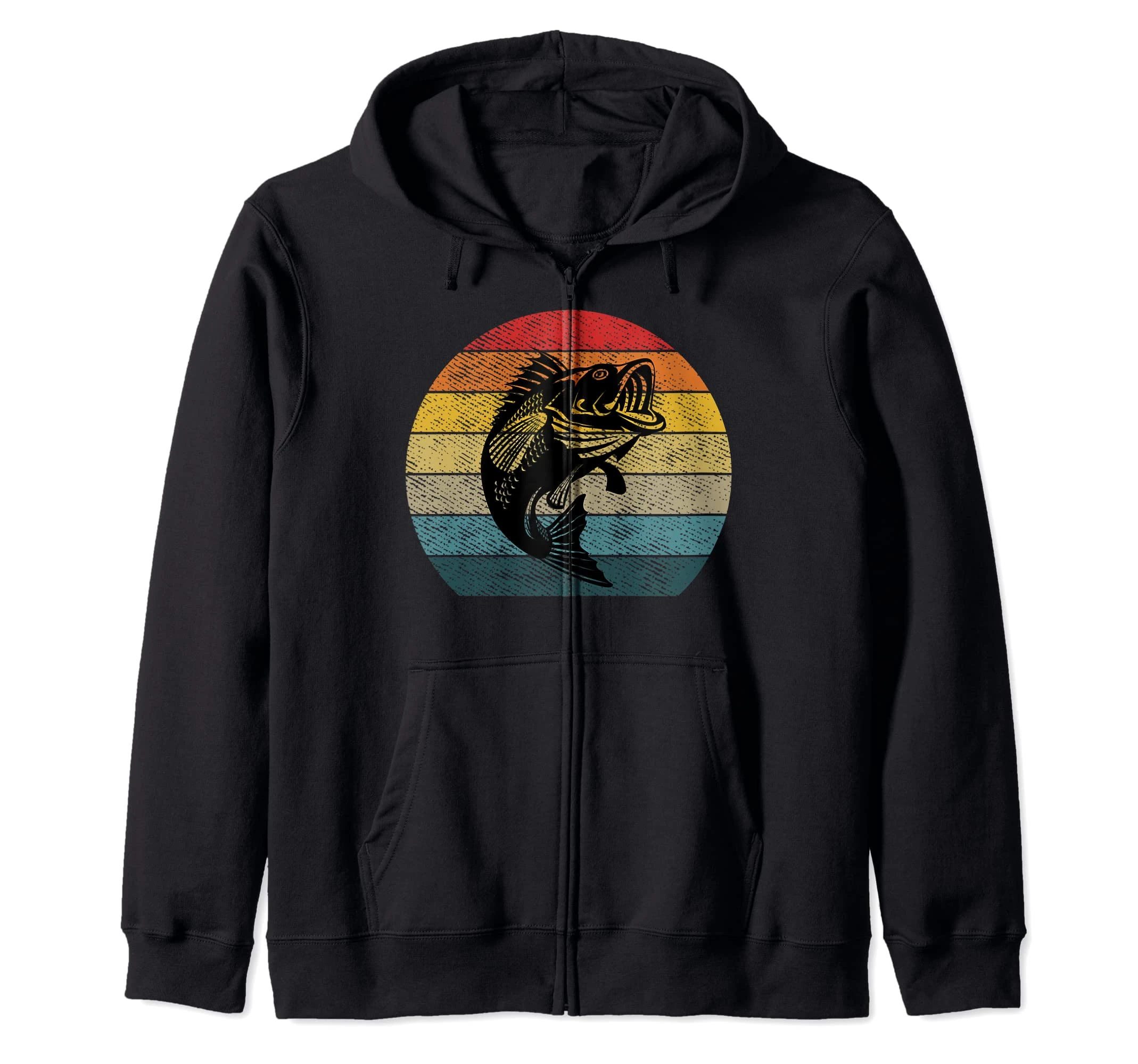 Fish On Bass Fishing Vintage Distressed Retro Design Zip Hoodie