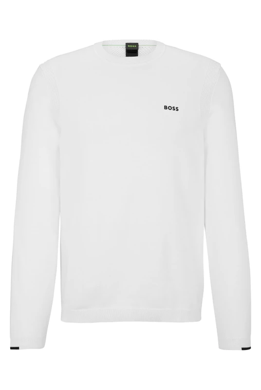 BOSS Mens Ever-X CN Cotton-Blend Regular-fit Sweater with Logo Print White