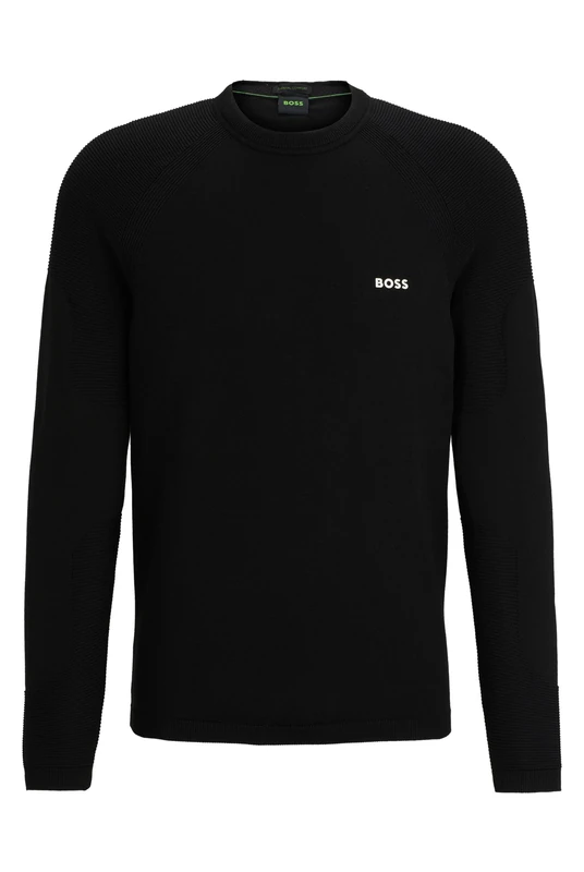 BOSS Mens Perform-X CN Cotton-Blend Regular-fit Sweater with Logo Detail Black