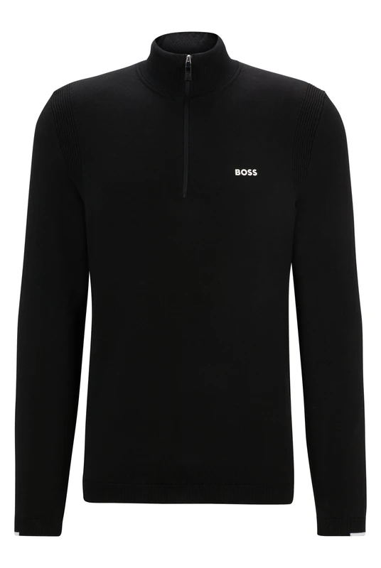 BOSS Mens Ever-X QZ Logo-Print Zip-Neck Sweater in a Cotton Blend