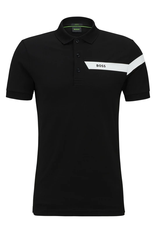 BOSS Mens Paule Slim-fit Polo Shirt with Stripe and Logo Black