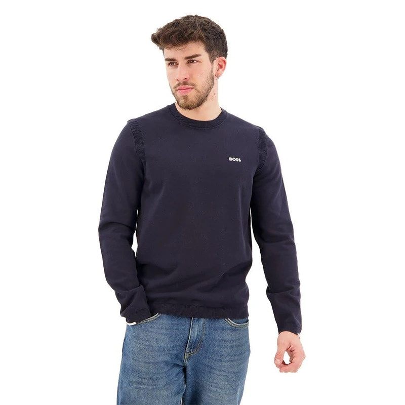 BOSS Mens Ever-X CN Logo-Print Sweater in a Cotton Blend
