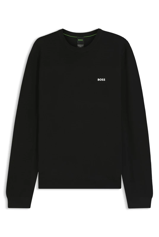 BOSS Mens Momentum-X CN Branded crew-neck sweater in dry-flex fabric Black