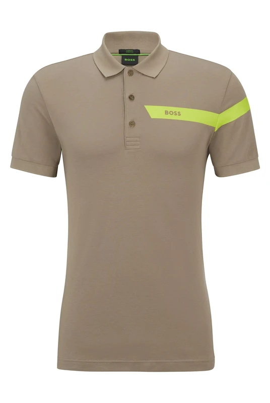 BOSS Mens Paule Slim-fit Polo Shirt with Stripe and Logo Green