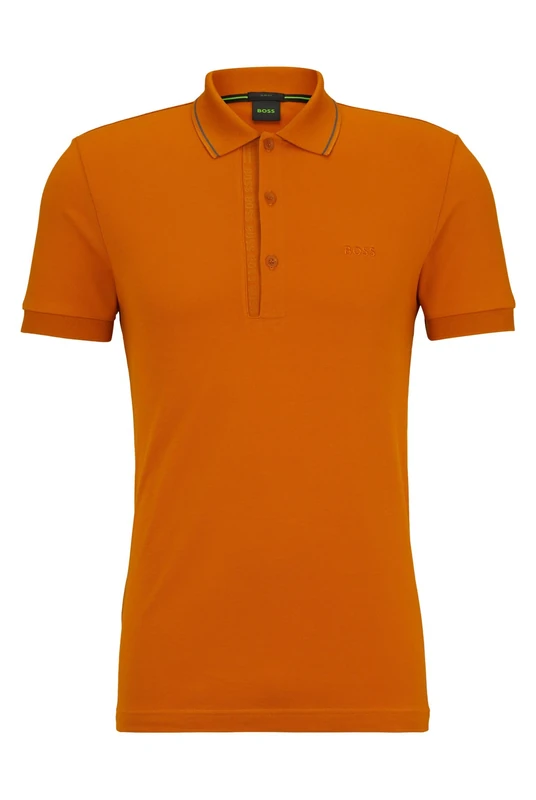 BOSS Mens Paule 4 Branded-Placket Slim-fit Polo Shirt in Cotton piqué Yellow