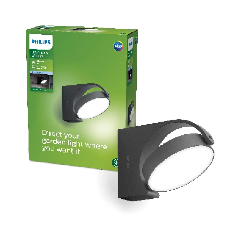 Philips Mimosa Outdoor Wall Light (7 W), Weatherproof Outdoor Light with Moving Panel and Cool White LED Lighting, Anthracite, 4,000 Kelvin