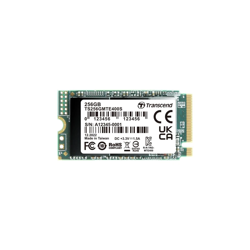 Transcend MTE400S 256GB M.2 2242 NVMe PCIe Gen3 x4 SSD, Read/Write up to 2,000/1,000 MB/s with 3D NAND Flash TS256GMTE400S - Image 1