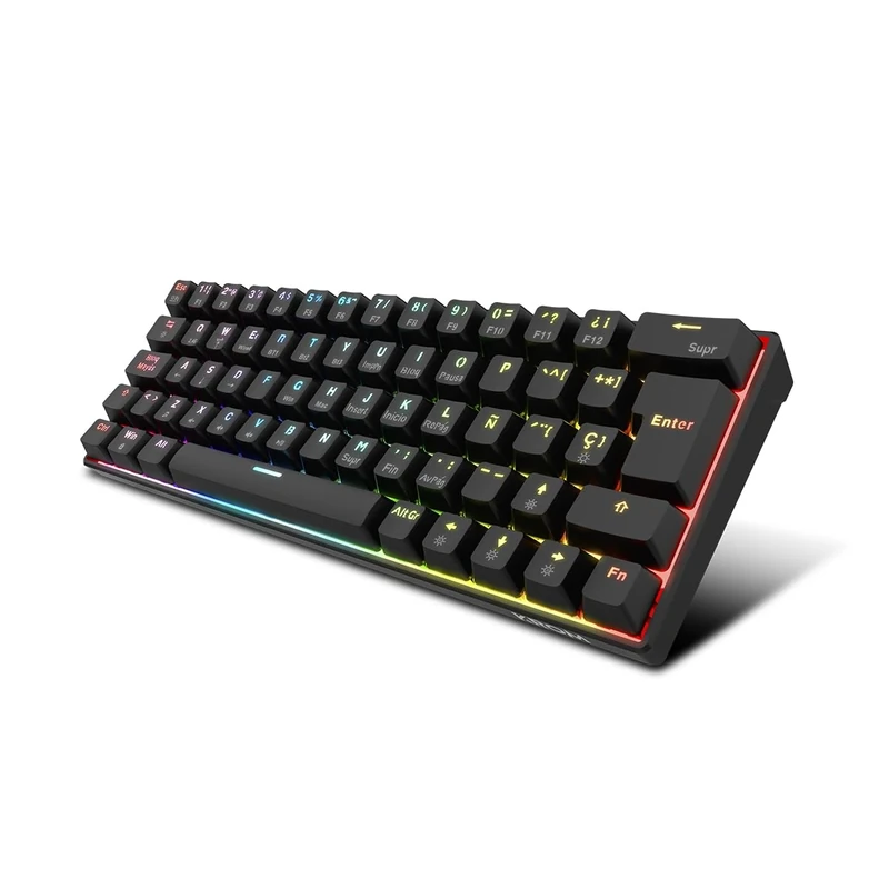 KROM KYARA - RGB Mechanical Gaming Keyboard, Bluetooth 5.0, 2.4 GHz and USB, 60% design, Interchangeable switches, compatible with Windows, Android, IOS and MAC, Spanish Layout, black colour