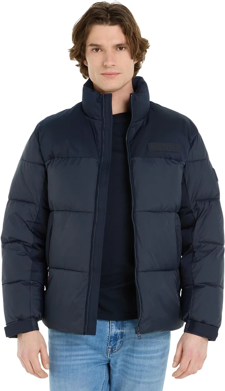 Tommy Hilfiger Men's Puffer Jacket Winter Jacket for Transition Weather, Blue (Desert Sky), L