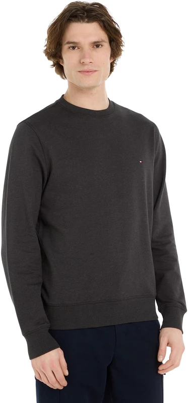 Tommy Hilfiger Men's Sweatshirt Crewneck no Hood, Grey (Dark Grey Heather), L