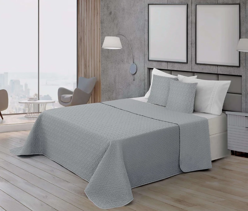 BELUM | Bouti Microsatin Bedspread 100 g Silver Model for 150/160 cm Bed (250 x 270 cm) Extra Soft Bouti Quilt for Spring, Summer, Autumn and Winter - Image 1