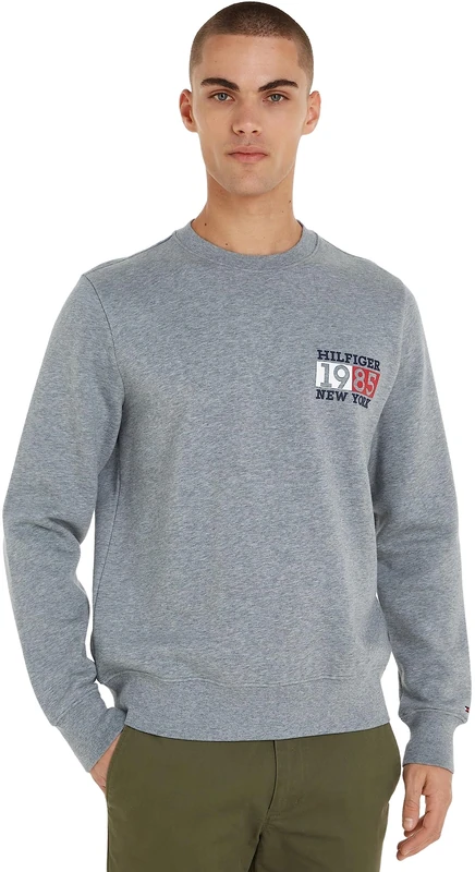 Tommy Hilfiger Men's SweatshirtNew York Flag no Hood, Grey (Medium Grey Heather), XS