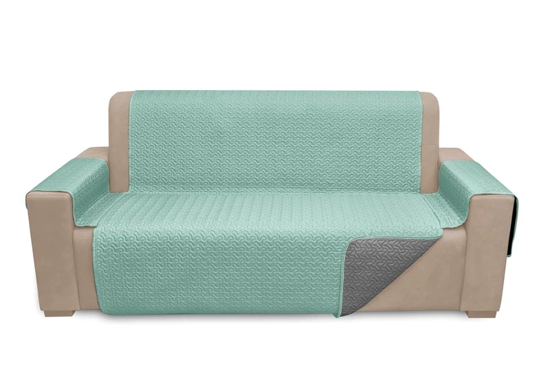 BELUM | Reversible Micro-Satin Aqua-Steel 4 Seater Sofa Cover, Quilted and Adjustable Sofa Cover, Sofa Cover, Sofa Protector, 4 Seater Back 200 cm - Image 1