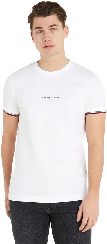 Tommy Hilfiger Men’s Short Sleeve Round Neck Logo Tipped T-Shirt, White (White), 3XL