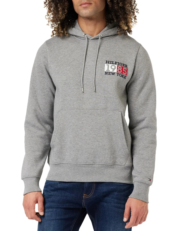 Tommy Hilfiger Men's Hoodie New York Flag, Grey (Medium Grey Heather), L - Image 1
