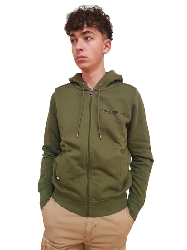 Tommy Hilfiger Men's Fur Lined Hoodie with Zip, Green (Putting Green), XL - Image 1