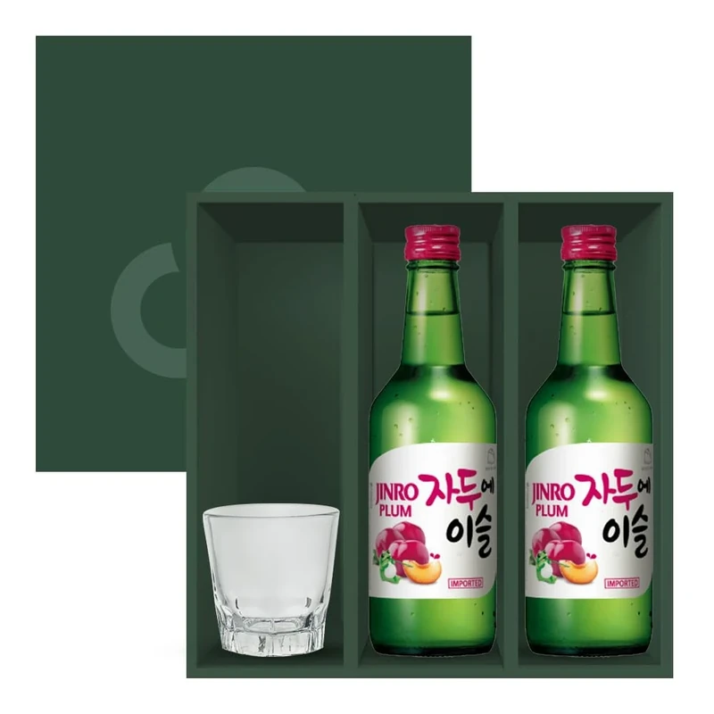 Jinro Chamisul Soju - All Flavours Bundle Set (Plum (Pack of 2 + 1 Soju Glass Gift Box Set))