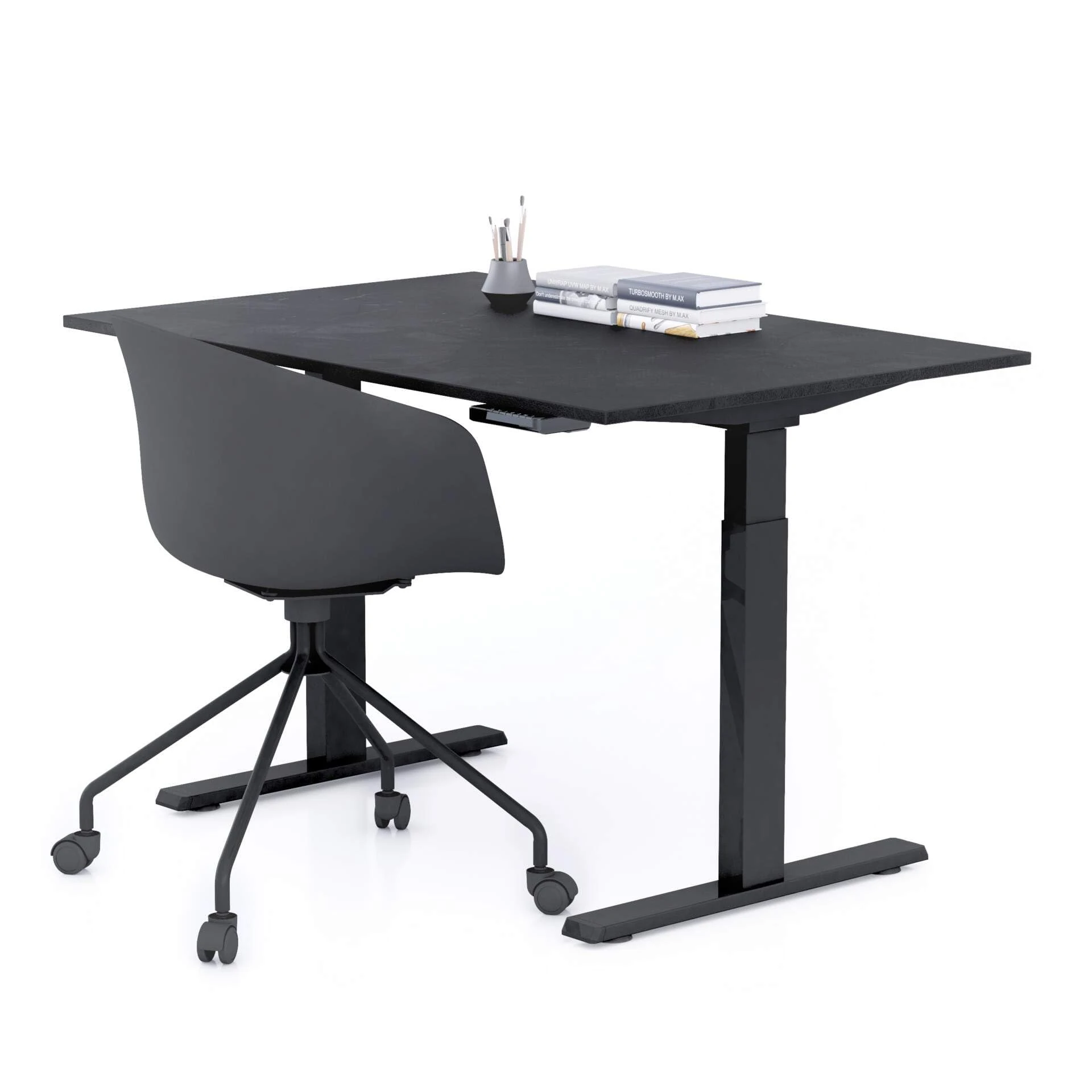 Mobili Fiver, Clara Electric Standing Desk 120x80 Concrete Effect, Black with Black Legs