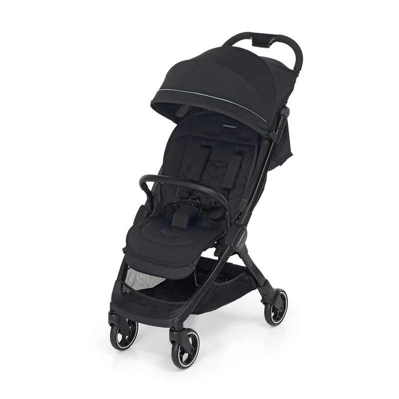 Foppapedretti Ciao Lightweight Baby Stroller, 0-22 kg (0-4 Years), 1 Hand Closure, Self-Standing, Adjustable Backrest, Cushioned Wheels, Object Holder, Aluminium Frame, Black